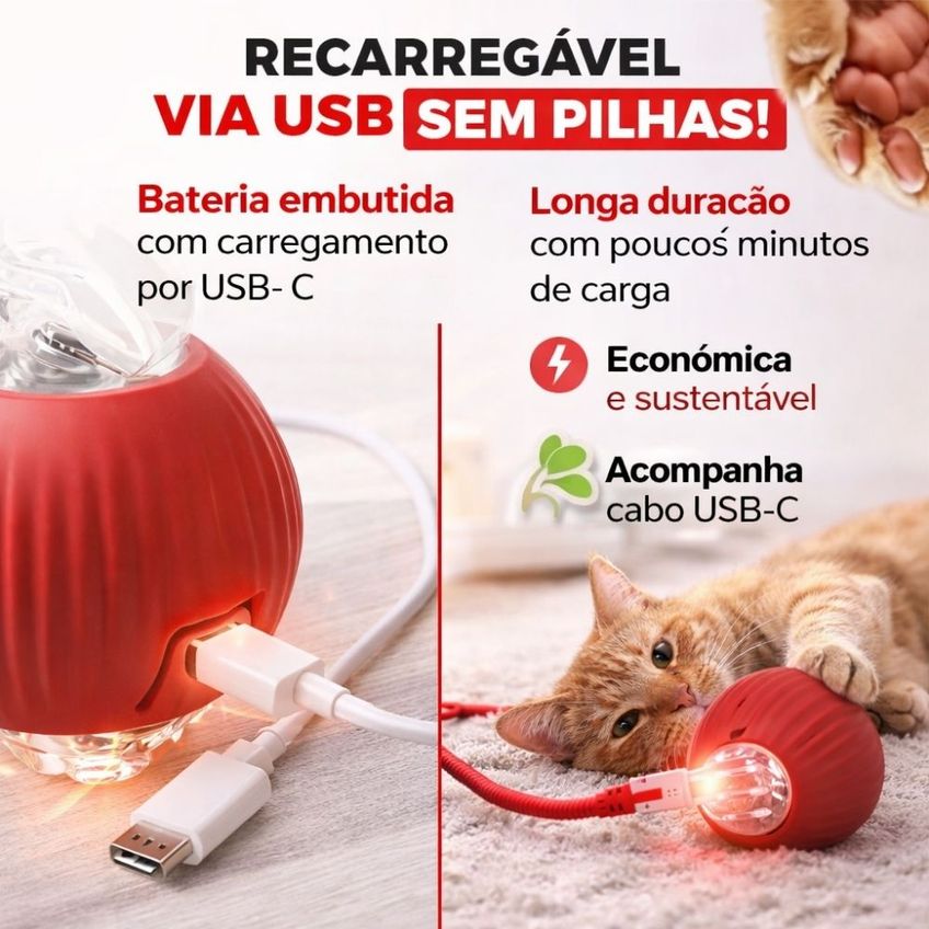 Bola Inteligente Recarregável USB Com Movimento Automático Para Gatos E Cães - imagem 3