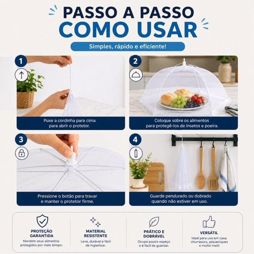 Capa Protetora De Alimentos Dobrável Mosquiteiro Anti Mosca Para Mesa E Piquenique 34cm - imagem 3