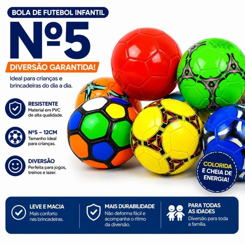 Bola Infantil De PVC Nº5 Para Recreação E Brincadeiras Colorida - imagem 2