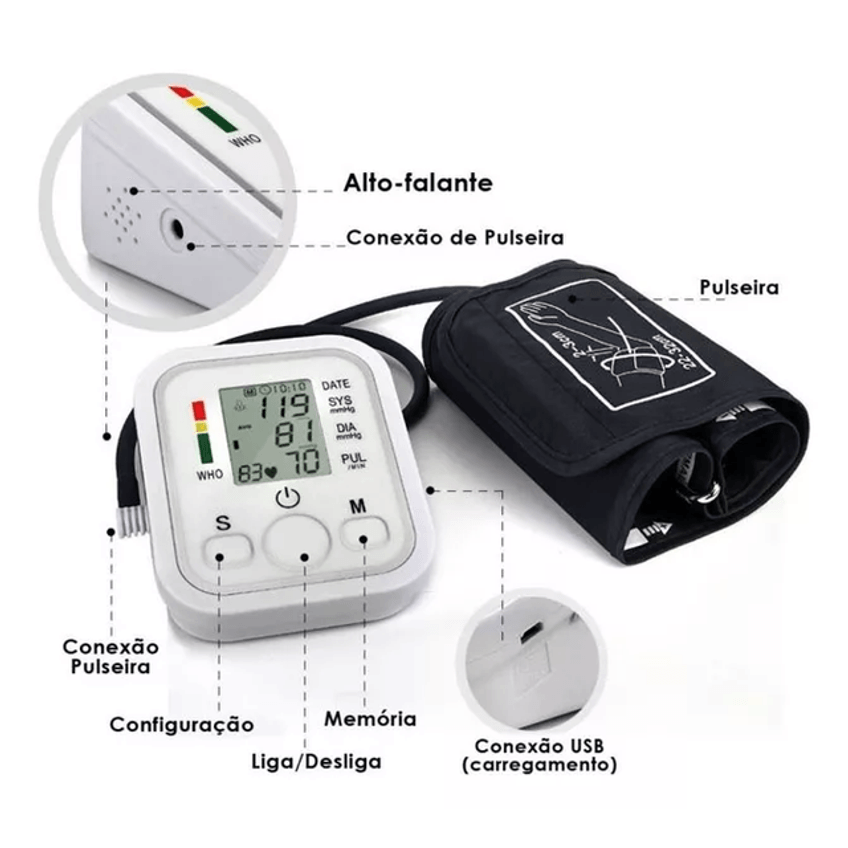 Kit Medidor De Pressão Arterial Digital Automático E Nebulizador Inalador Portátil Ultrassônico - imagem 3
