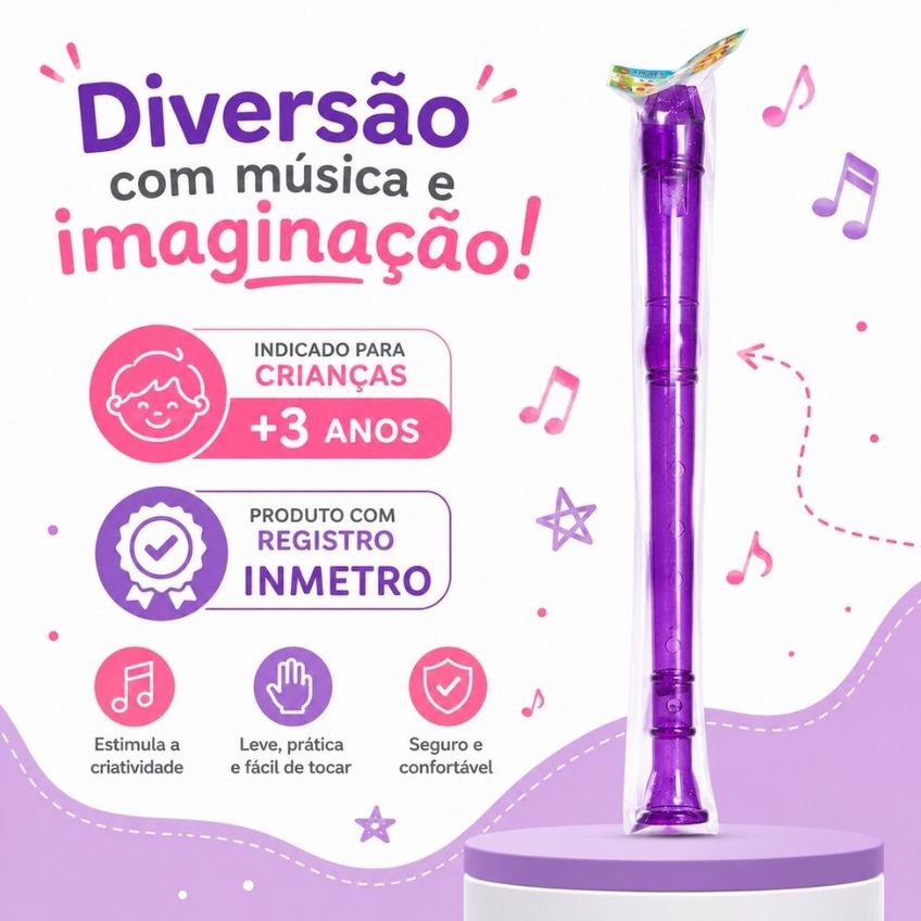 Flauta Infantil Colorida 27,5cm Instrumento Musical Educativo Para Crianças - imagem 2