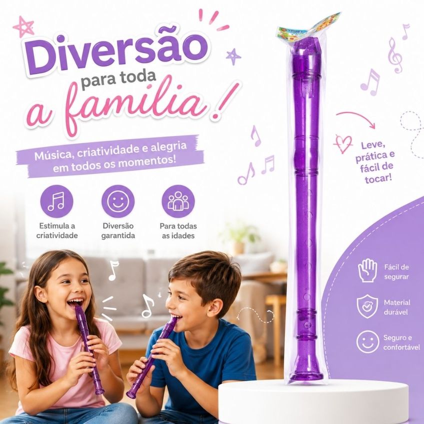 Flauta Infantil Colorida 27,5cm Instrumento Musical Educativo Para Crianças - imagem 3