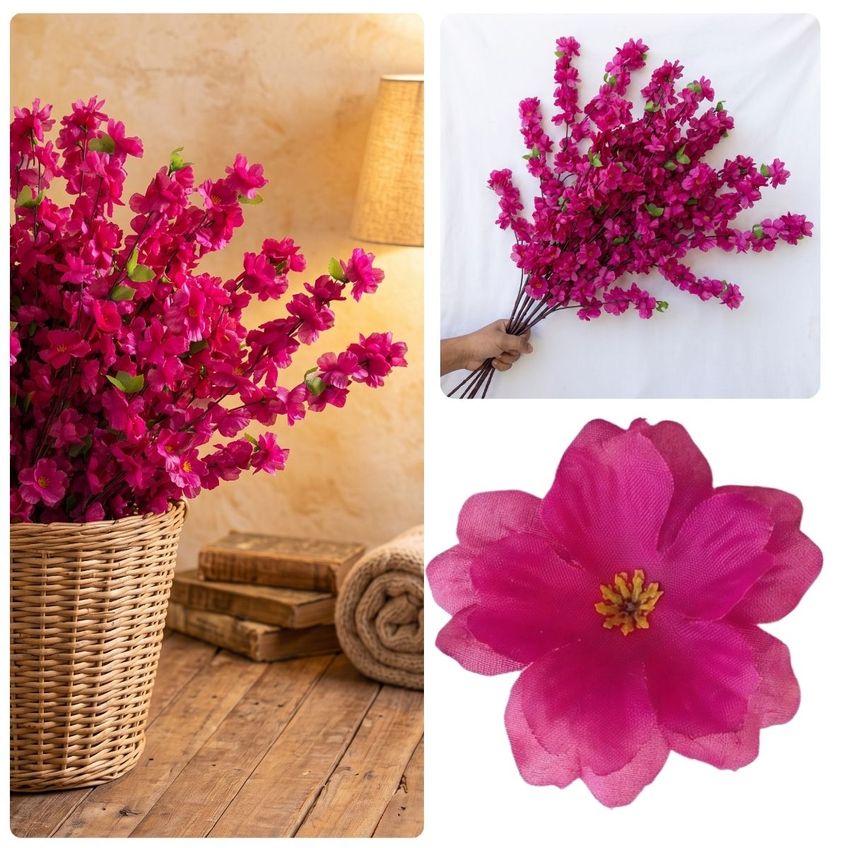 Kit 12 Galhos Floridos Cerejeira 125cm Artificial Para Arranjos Decorativos - imagem 3