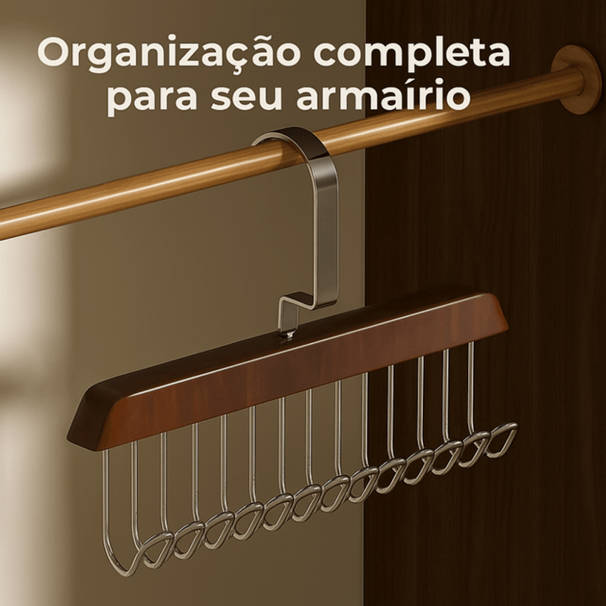 Cabide De Madeira Multiuso Organizador Para Cintos, Gravatas E Acessórios - imagem 2