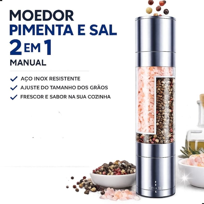 Moedor de Pimenta e Sal 2 em 1 Manual em Aço Inox para Temperos - imagem 2