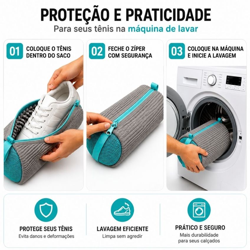 Saco Protetor Para Lavar Tênis E Calçados Na Máquina Com Zíper - imagem 3