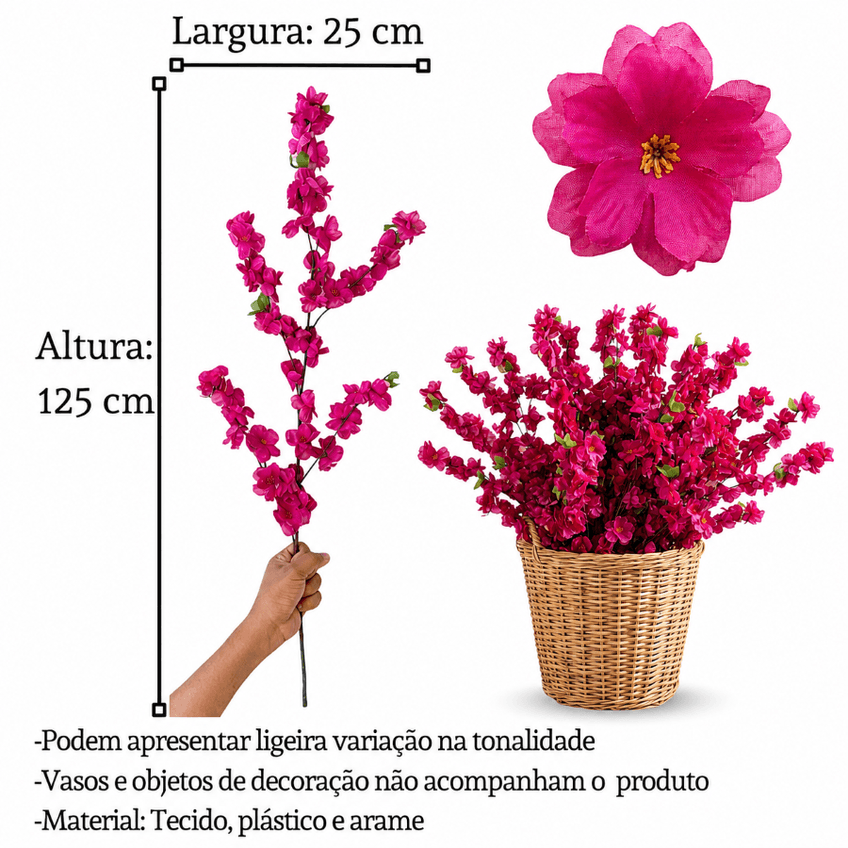 Kit 4 Galhos De Cerejeira Artificial 125cm Flores Realistas Decorativas - imagem 2