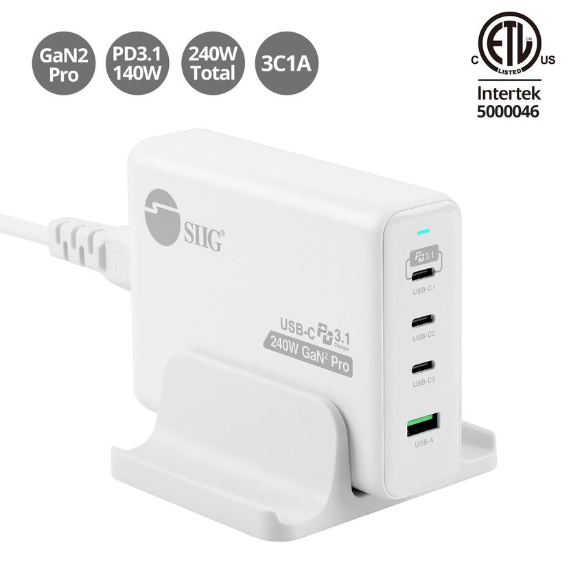 Carregador Siig 240W USB-C de 4 Portas PD GaN para Macbook Pro/Air - imagem 2