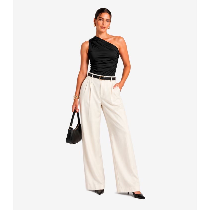 Body Feminino Ombro Único Franzido Atendência Preto G - imagem 2