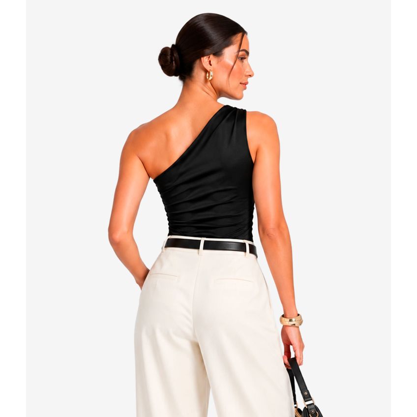 Body Feminino Ombro Único Franzido Atendência Preto G - imagem 3