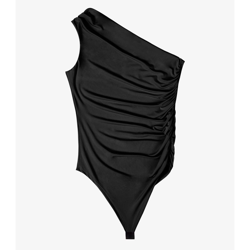 Body Feminino Ombro Único Franzido Atendência Preto M - imagem 4