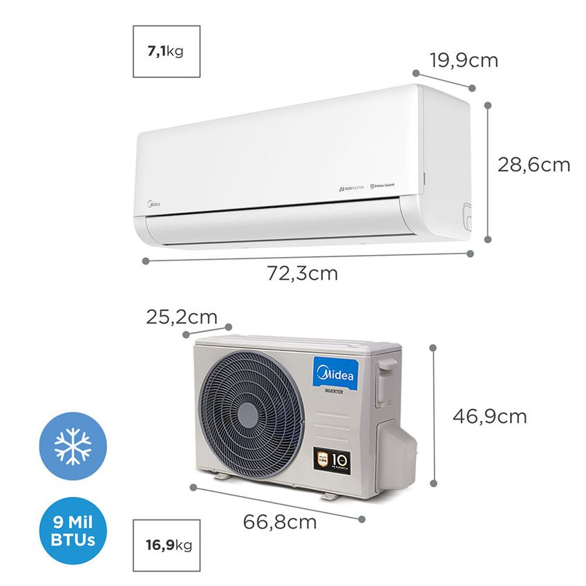 Ar Condicionado Split 9000 BTUs Inverter AI Ecomaster Frio Midea 42EZVCC09M5X38EZVCC09M5 - 220V - imagem 3