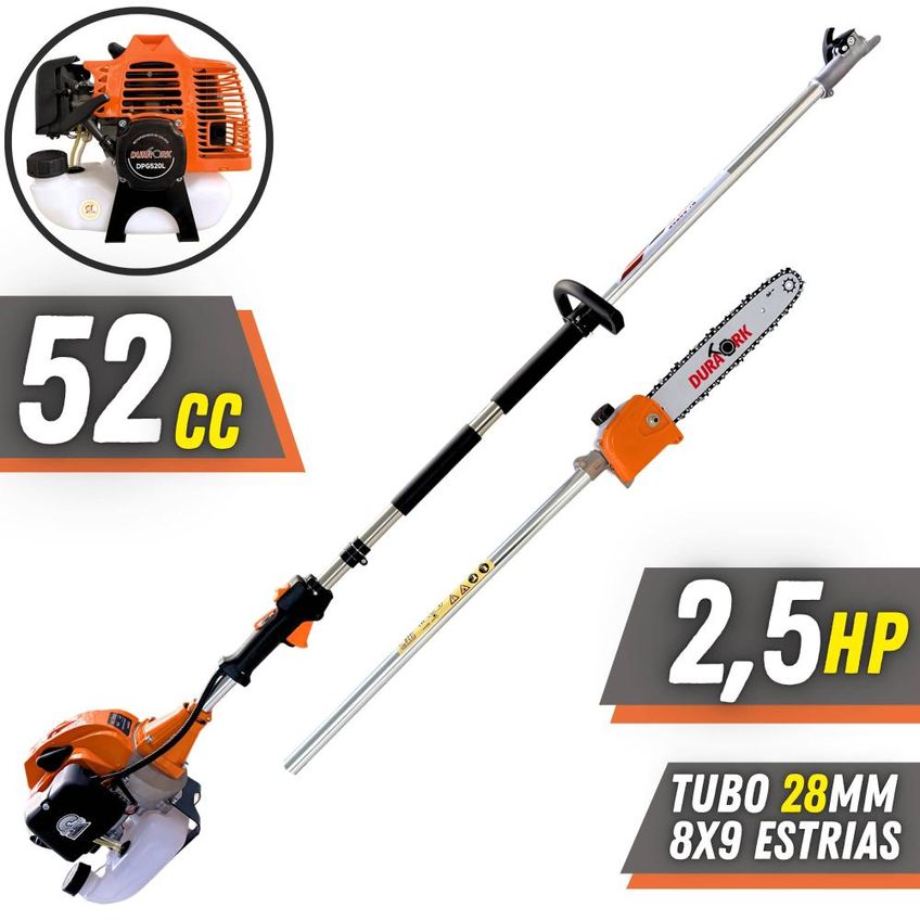 Cortador de Galhos à Gasolina Duratork DPG520L 52cc 2,5HP para Poda de Árvores com Sabre 12 e Alcance de 5m com EPI + Esqueletadeira + Óleo Toyama - imagem 2