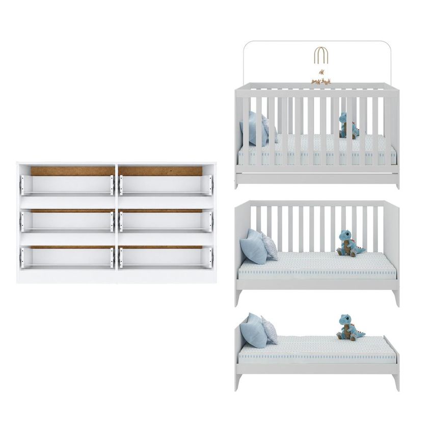 Quarto De Bebê Berço Americano 3 Em 1 Com Colchão Incluso E Cômoda 6 Gavetas Multimóveis MP4871 Branco - imagem 5