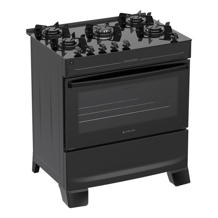 Fogão 5 Bocas Atlas Mônaco Top Glass Com Mesa De Vidro Preto - imagem 2