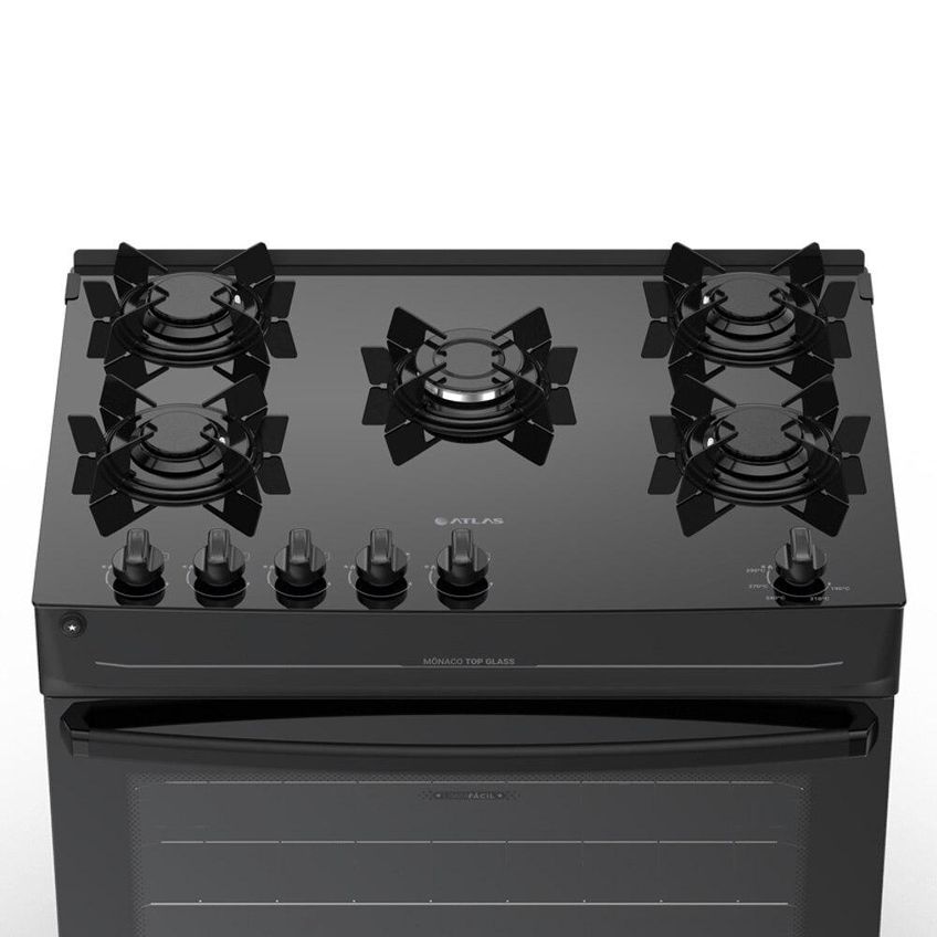 Fogão 5 Bocas Atlas Mônaco Top Glass Com Mesa De Vidro Preto - imagem 4