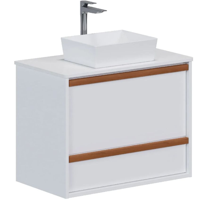 Armário Para Banheiro Em Madeira 80cm Amarilis Branco Com Tampo K2439 Cozimax Cozimax - imagem 3