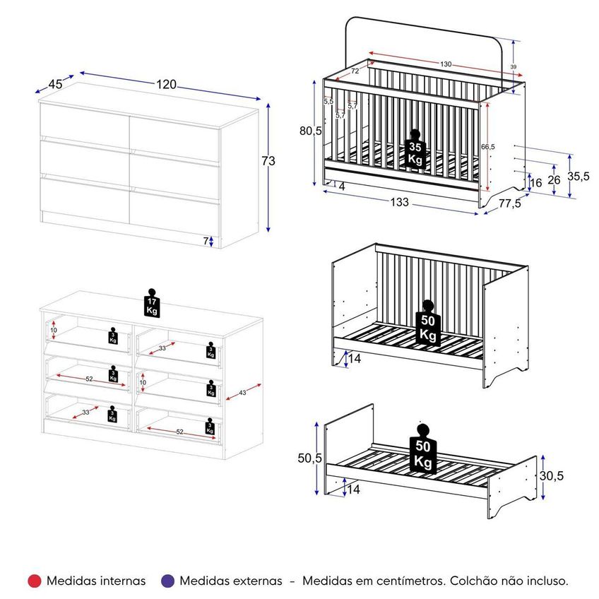 Quarto De Bebê Com Berço Americano 3 Em 1 E Cômoda 6 Gavetas Multimóveis Mp4870 Madeirado/branco - imagem 4