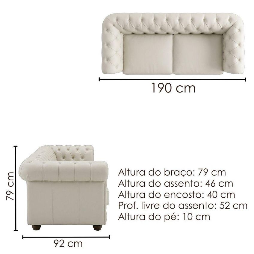 Sofa 2 Lugares Capitone Acorde 190 Cm Pes MDF Courino TCS 725 Moll - imagem 3