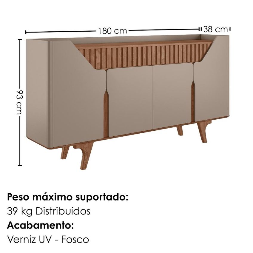 Balcão Buffet 4 Portas Danubio 180 Cm Fendi Freijo Bechara - imagem 3