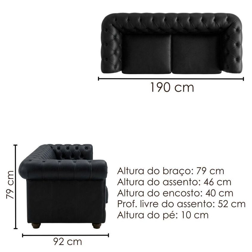 Sofa 2 Lugares Capitone Acorde 190 Cm Pes MDF Courino TCS 724 Moll - imagem 3