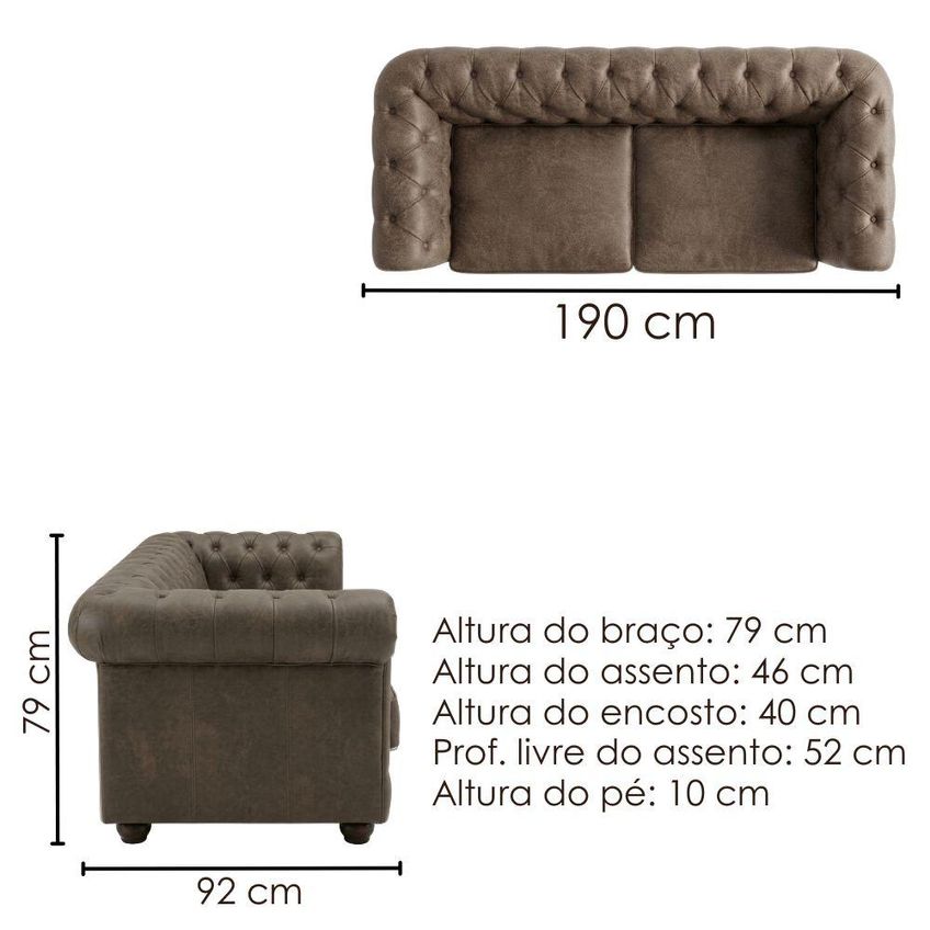 Sofa 2 Lugares Capitone Acorde 190 Cm Pes MDF Courino TCS 729 Moll - imagem 3