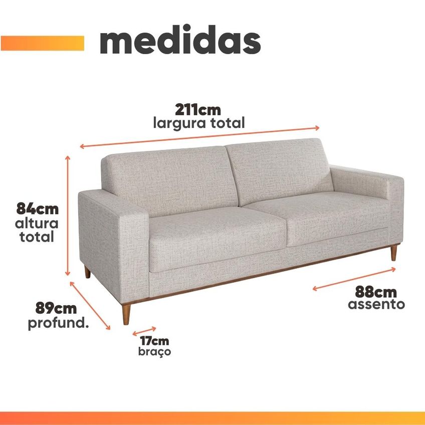 Sofá Living 3 Lugares 2,10m Linho Lara - imagem 3