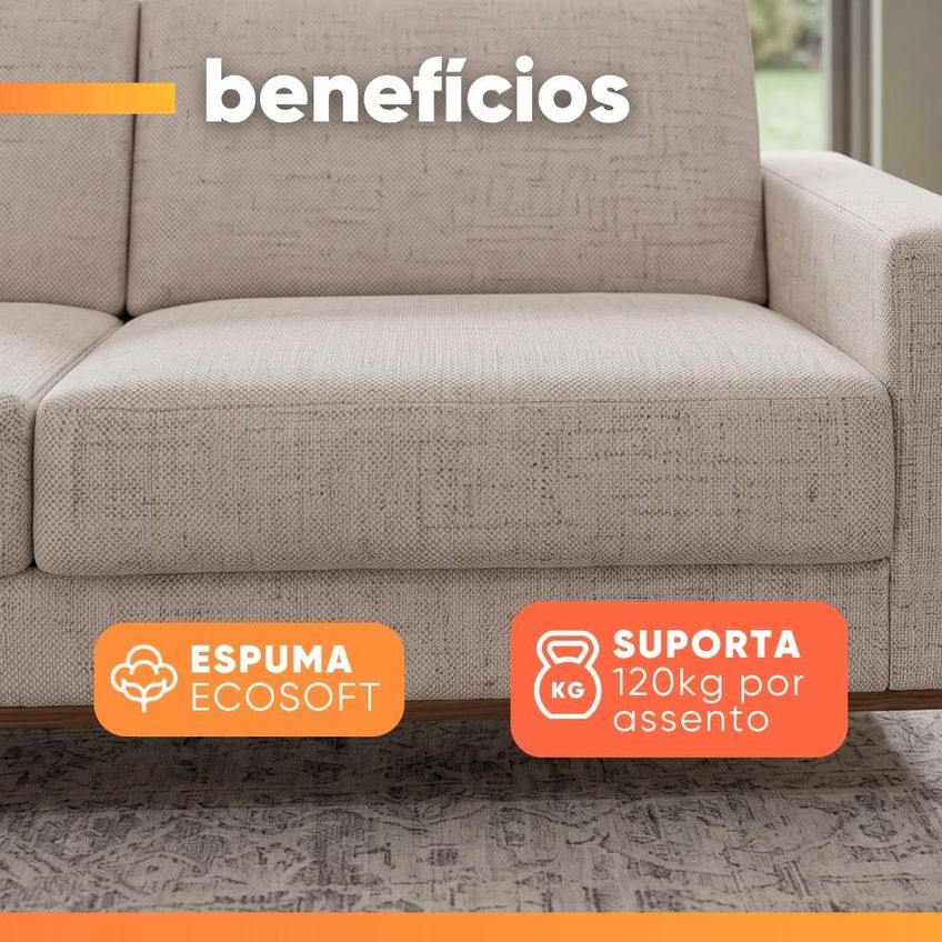 Sofá Living 3 Lugares 2,10m Linho Lara - imagem 4