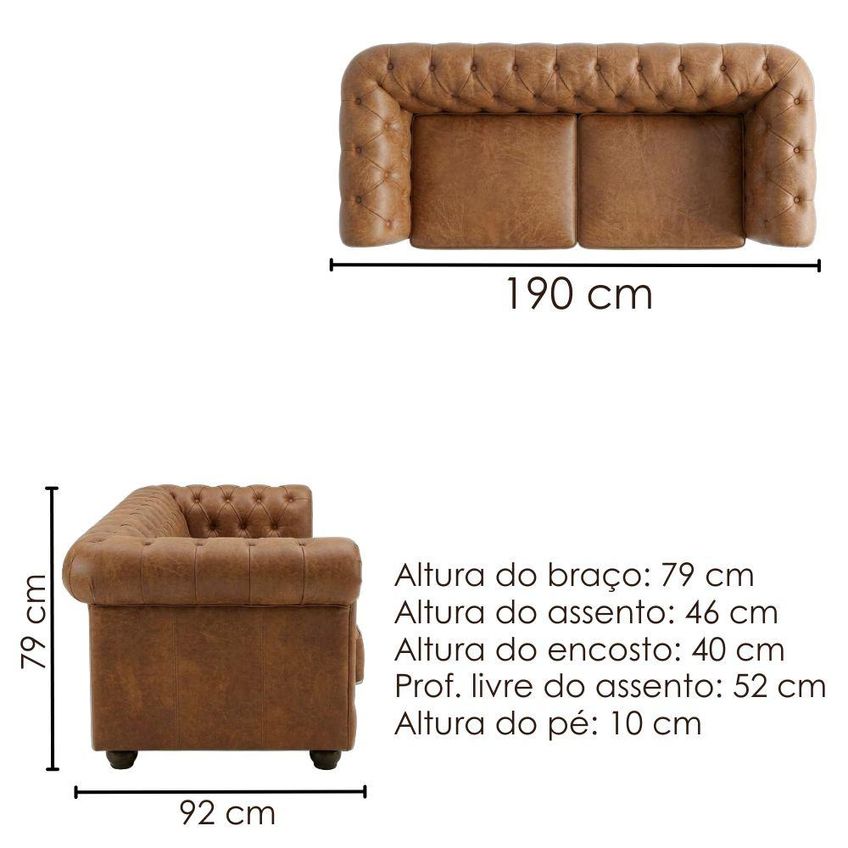 Sofa 2 Lugares Capitone Acorde 190 Cm Pes MDF Courino TCS 727 Moll - imagem 3