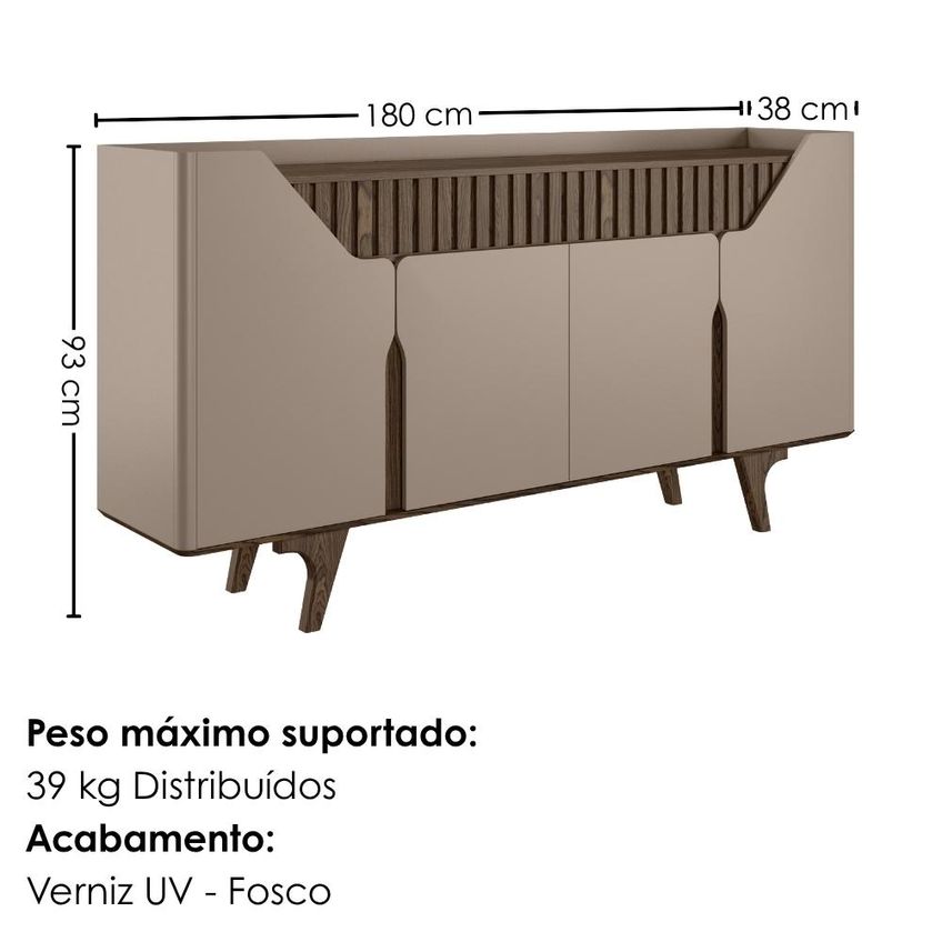 Balcão Buffet 4 Portas Danubio 180 Cm Fendi Carvalho Bechara - imagem 3