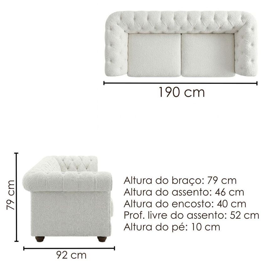Sofa 2 Lugares Capitone Acorde 190 Cm Pes MDF Boucle Tce 1010 Moll - imagem 3