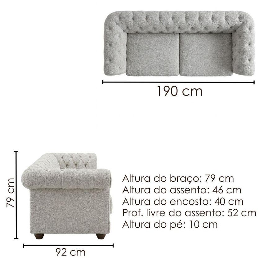 Sofa 2 Lugares Capitone Acorde 190 Cm Pes MDF Boucle TCE 1018 Moll - imagem 3