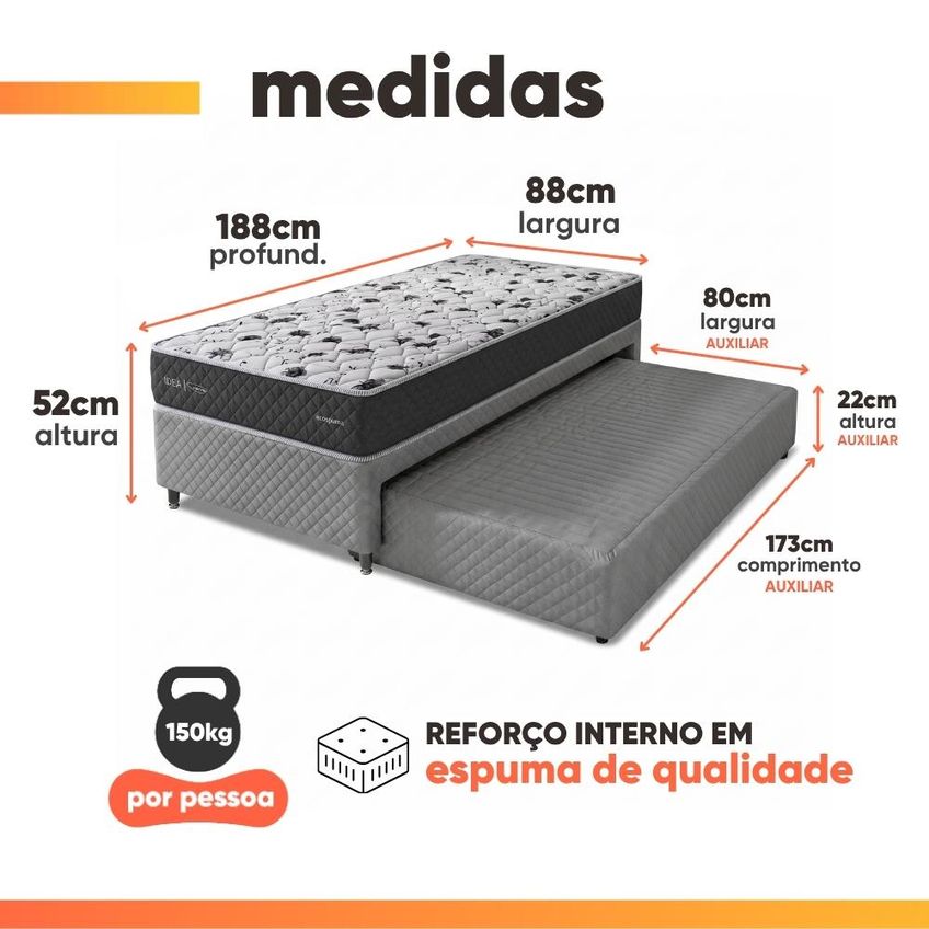 Bicama Box Solteiro Com Auxiliar E Colchão Ag65 Double Face Belga 88x188x52cm Herval - imagem 4