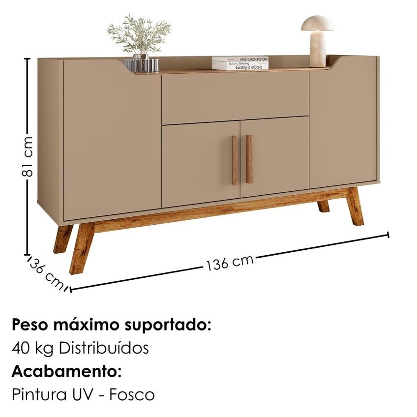 Balcão Buffet 4 Portas Future 136 Cm Fendi Freijó Bechara - imagem 3