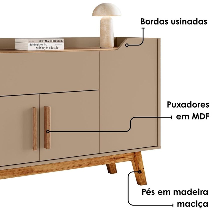 Balcão Buffet 4 Portas Future 136 Cm Fendi Freijó Bechara - imagem 5
