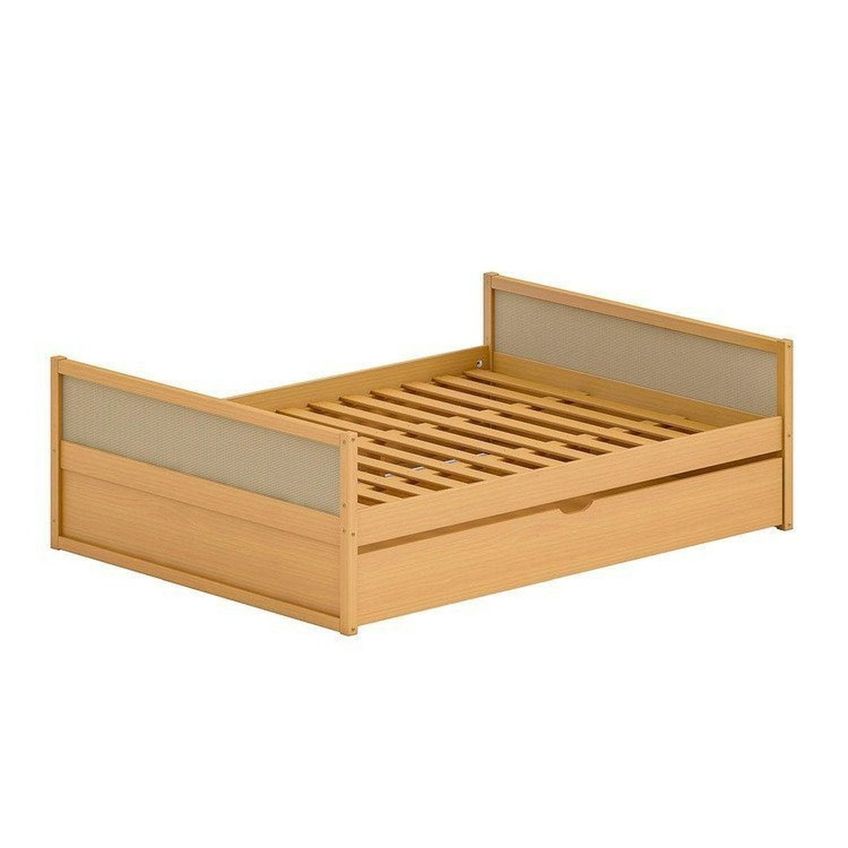 Cama Casal Em Madeira Maciça Com Cama Auxiliar Magna Kids Casatema Madeiraoriginals Marrom/Natural Natural - imagem 2