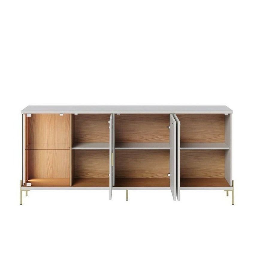 Cristaleira 2 Portas De Vidro Sena E Buffet 4 Portas Sena Pés Em Metal Led Off White/freijó - imagem 5