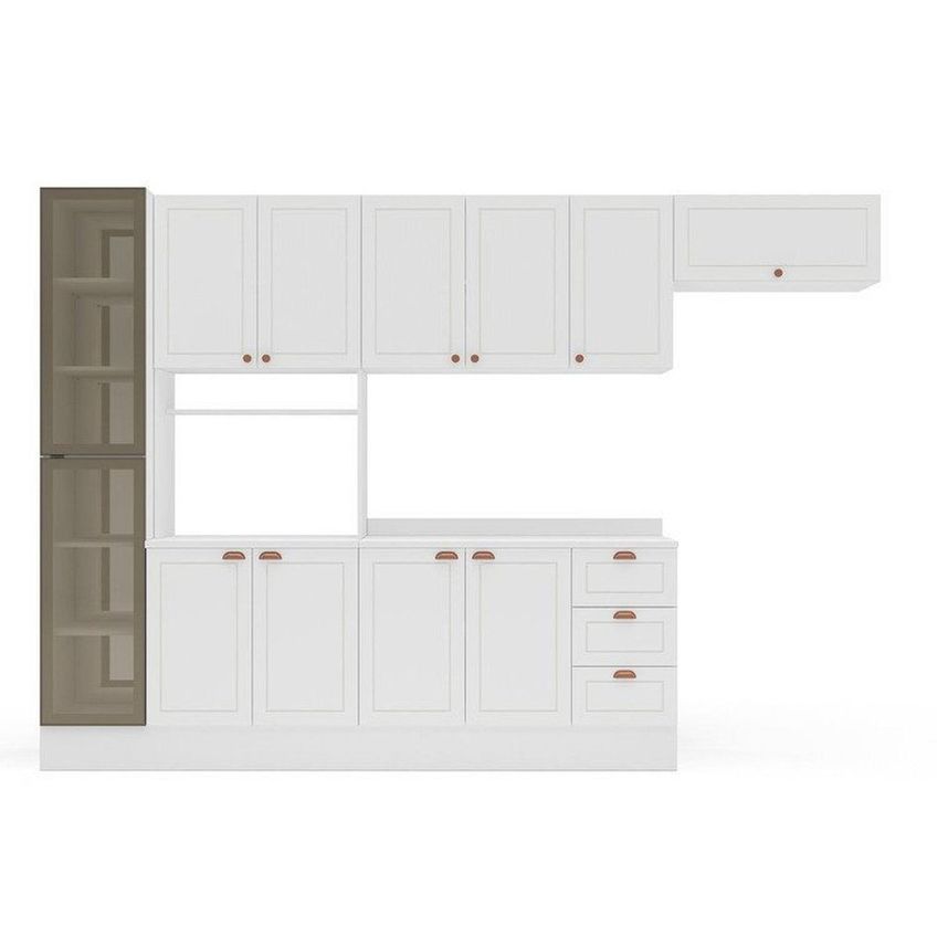 Cozinha Pérola Com Rodapé Tampo E Cristaleira Com Led 5 Peças 320 Cm Yescasa Branco Branco - imagem 2