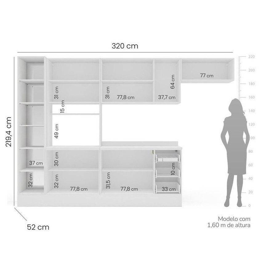 Cozinha Pérola Com Rodapé Tampo E Cristaleira Com Led 5 Peças 320 Cm Yescasa Branco Branco - imagem 3