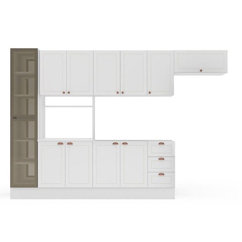 Cozinha Pérola Com Rodapé E Cristaleira Com Led 5 Peças 320 Cm Yescasa Branco Branco - imagem 2