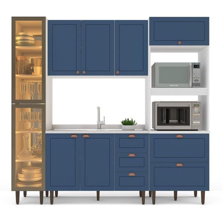 Cozinha Pérola Completa Com Cristaleira Led Yescasa Azul Azul - imagem 5