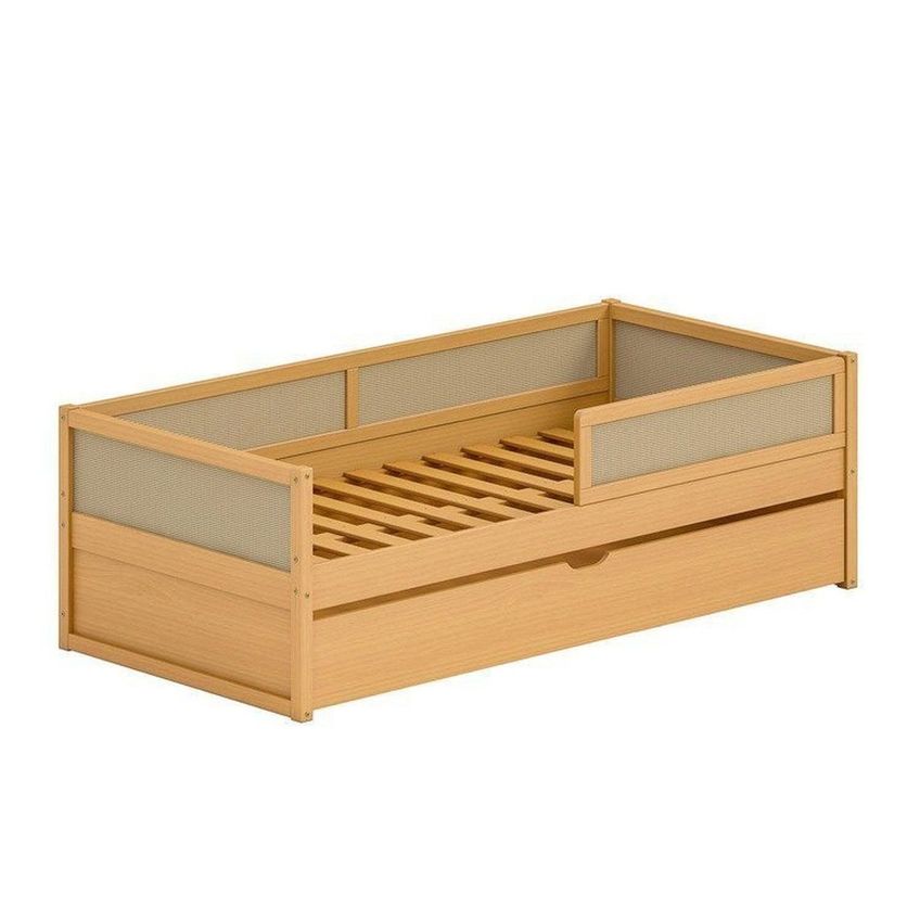 Cama Infantil Com Grades De Proteção E Cama Auxiliar Magna Kids Casatema Madeira Originals Marrom Natural - imagem 2