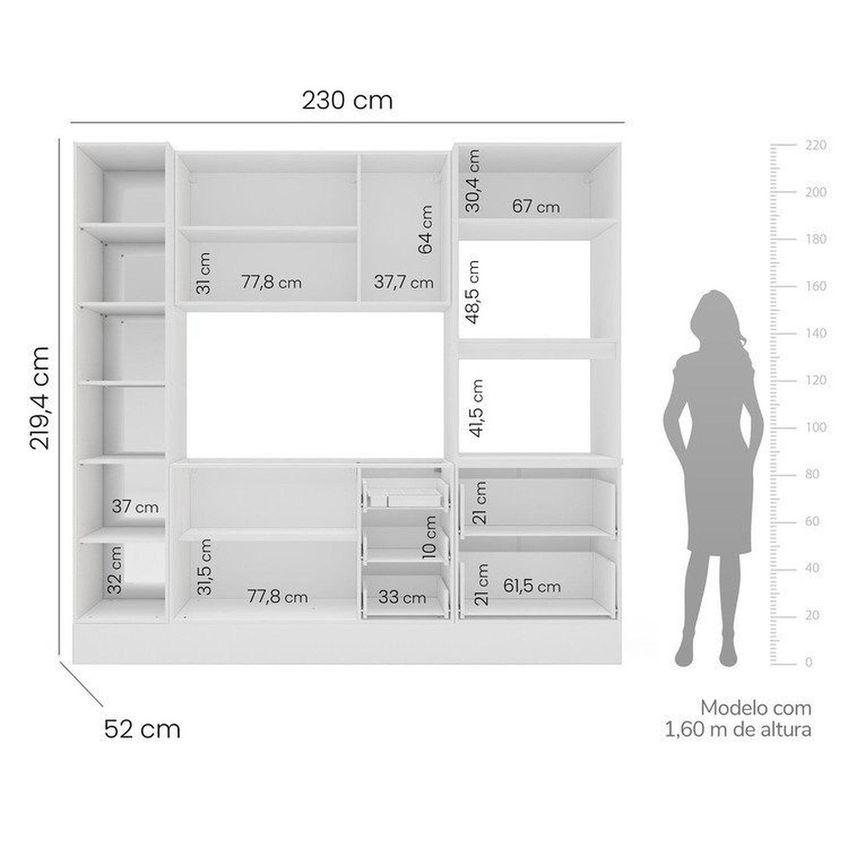 Cozinha Pérola Com Rodapé E Cristaleira Com Led 230 Cm Yescasa Cinza Cinza - imagem 3