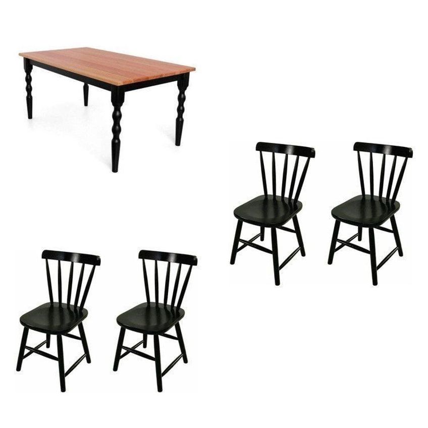 Conjunto Mesa Em Madeira Maciça C/4 Cadeiras Preto - imagem 2