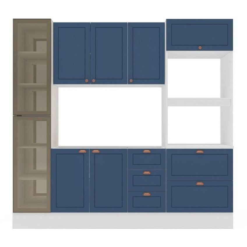 Cozinha Pérola Com Rodapé E Cristaleira 230 Cm Com Led Yescasa Azul Azul - imagem 2