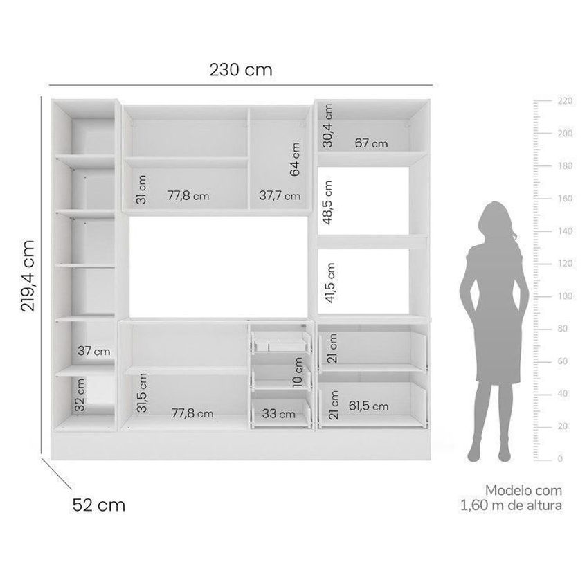 Cozinha Pérola Com Rodapé E Cristaleira 230 Cm Com Led Yescasa Azul Azul - imagem 3