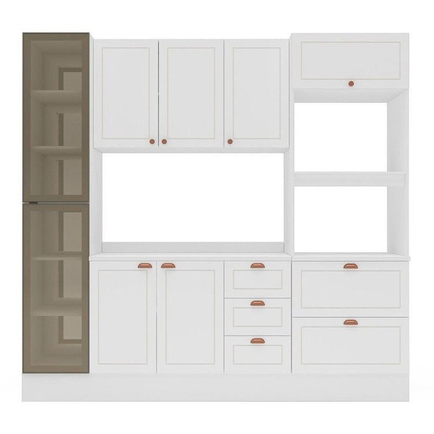 Cozinha Pérola Com Rodapé Cristaleira Com Led E Tampo 4 Peças 230 Cm Yescasa Branco Branco - imagem 2