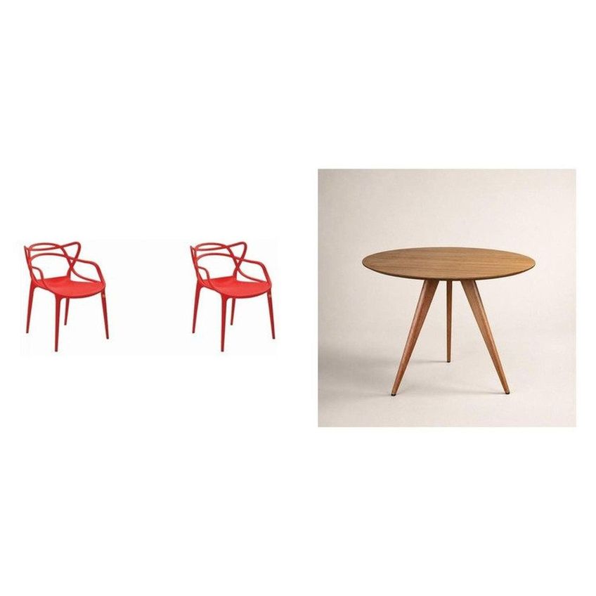 Conjunto Sala De Jantar 2 Lugares Redonda Madeira São Paulo Allegra Yescasa Vermelho/Marrom - imagem 2