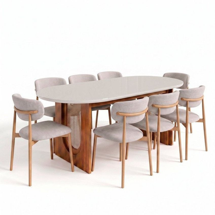 Conjunto Jantar 1 Mesa Oval Tali 210cm E 8 Cadeiras Ema Cabecasa Madeiraoriginals Offwhite/marrom Offwhite/prata/carvalho - imagem 3