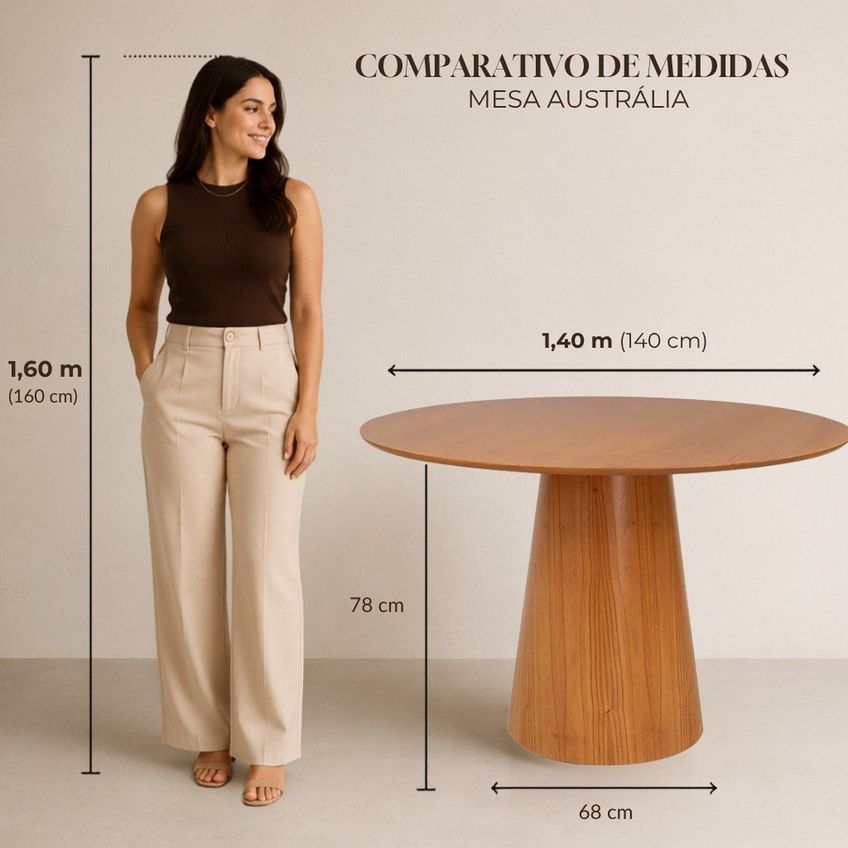 Mesa De Jantar Redonda Austrália Madeira Nozes 1.40m Nozes - imagem 4